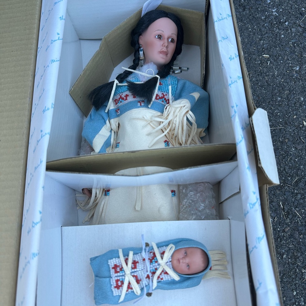 Traditional Doll Set with Blue and Cream Attire